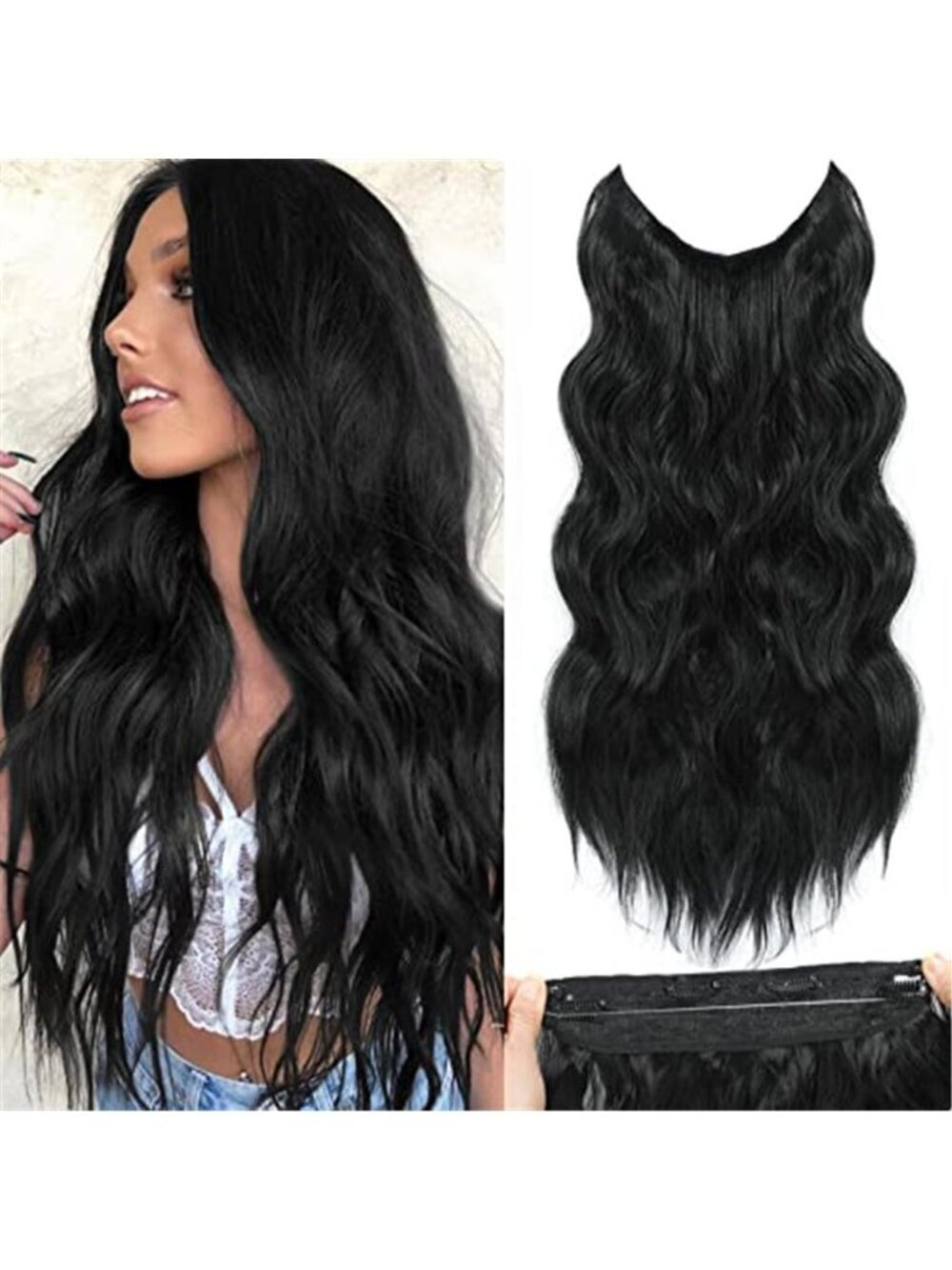Halo Hair Extensions 20 Inch Invisible Wire Jet Black